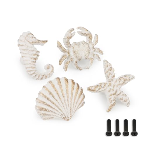 4 Pcs Coastal Cabinet Knobs Ocean Nautical Drawer Pulls (White) - color: White
