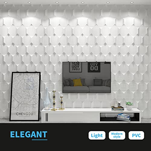 Art3dwallpanels 3D Wall Panels 19.7" x 19.7" PVC White, 12 Tiles - color: White