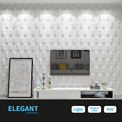 Art3dwallpanels 3D Wall Panels 19.7" x 19.7" PVC White, 12 Tiles - color: White