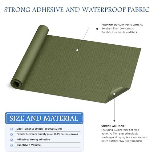 KING MOUNTAIN Canvas Iron on Patch,12"×60",Waterproof 100% Cotton Fabric Repair Patch,Used for Various Sofa,Tent,Clothes,Seats,Suitcases (Grass Green,Waterproof) - color: Grass Green, size: Canvas-12x60