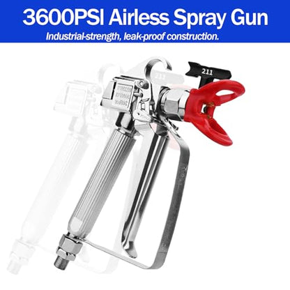 15 Pcs Airless Paint Sprayer Gun Kit – 3600PSI Professional Spray Gun, 4 Reversible Tips (211/313/415//517), 2 Extension Rods, 5 Filters & 1 Nozzle Seat，a Pair of Gloves