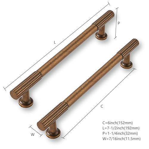 2 Pack 6 Inch(152mm) Hole Center Antique Brass Cabinet pulls Kitchen Handles Solid Heavy Duty Cabinet Pull Kitchen Hardware - color: Antique Brass, size: 6 Inch(152mm)Hole Center