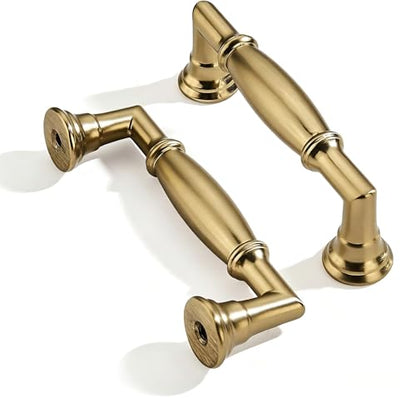 2 Pack 3 Inch Hole Center Brushed Brass Cabinet pulls Solid Satin Brass Heavy Duty Cabinet Pull Cabinet Handles Kitchen Cabinet Hardware Vanity Handles Bathroom Cabinet pulls - color: Brushed Brass, size: 3 Inch(76mm)hole center