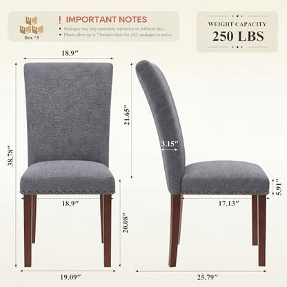 COLAMY Upholstered Parsons Dining Chairs Set of 6, Fabric Dining Room Kitchen Side Chair with Nailhead Trim and Wood Legs - Dark Grey - color: F-darkgrey, size: Set of 6