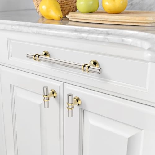 Amerdeco 10 Pack Brushed Satin Nickel and Gold Cabinet Pulls 5 Inch(128MM) Hole Centers Kitchen Cabinet Handles Cabinets Hardware Drawer Pulls ZH0058 - color: Gold+Brushed Satin Nickel, size: 5"/128MM Hole Center
