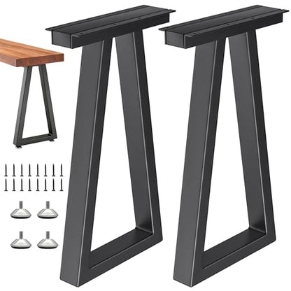 28 Inch Metal Table Desk Legs Trapezoid, Heavy Duty Industrial Steel Dinning Table Leg, Kitchen Table Base, Workstation, Adjustable Feet Included (Black) - color: Trapezoid, size: 28 IN