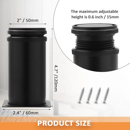 5 Inch Adjustable Furniture Legs, Set of 4, Black, 50x120mm - size: 5 Inch / 120mm