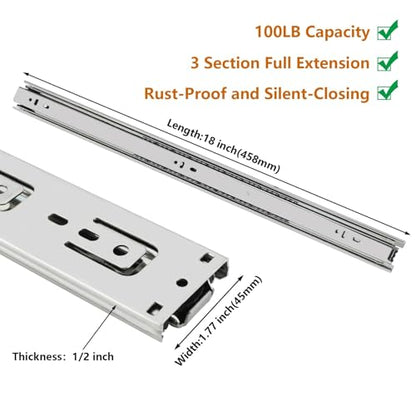 LONTAN 10 Pairs Side Mount Drawer Slides 18 Inch Heavy Duty Cabinet Rails - color: Silver, size: 18 Inch - Drawer Slide