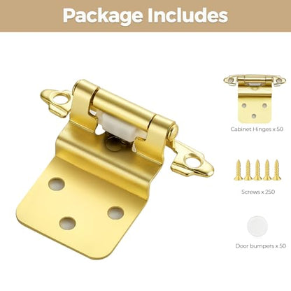 50 Pack 25 Pair Gold Cabinet Hinges, 3/8" Inset Semi-Concealed Hinges - color: Gold, size: 3/8" Inset