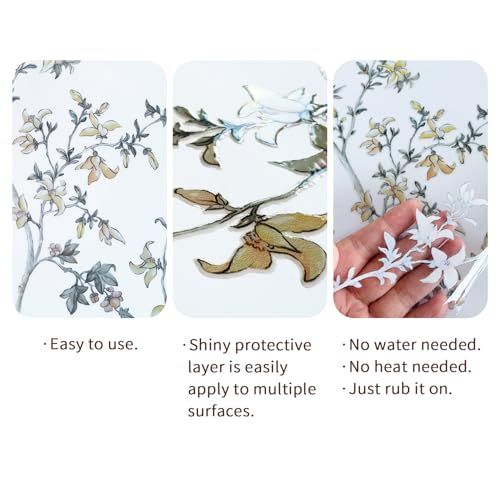 Floral Rub on Transfer for Furniture Wood Glass DIY - color: Spring Summer Birdsong