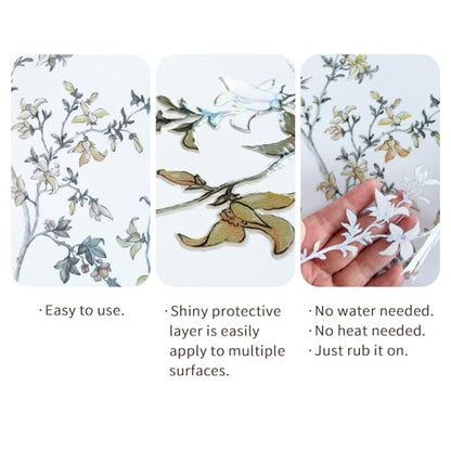 Floral Rub on Transfer for Furniture Wood Glass DIY - color: Spring Summer Birdsong