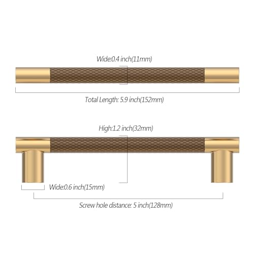 Asidrama 10 Pack 5 Inch(128mm) Knurled Brown and Champagne Bronze Kitchen Cabinet Handles, Cabinet Pulls Kitchen Cabinet Hardware Cupboard Handles Drawer Pulls 4496A - color: Brown-Champagne, size: 5" Hole Center(128mm)