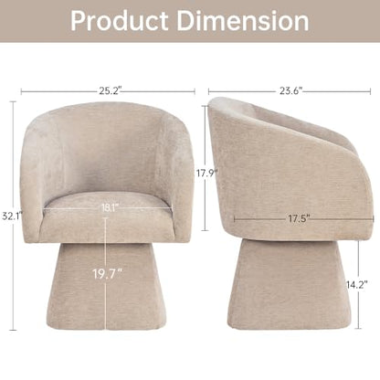 VKNOW Upholstered Swivel Dining Chairs Set of 4 with Barrel Back and Arm - color: Khaki