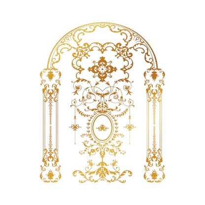 Gold Foil Rub on Transfer for Furniture DTF Transfers for Wood Drawer Decor, Golden Rococo Arch - style: Golden Rococo Arch