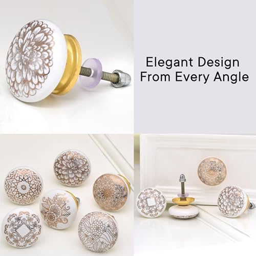 Indian Shelf Ceramic Gold Drawer Knobs for Cabinet Dresser-6 - color: Golden Style 2, size: 6 Knobs