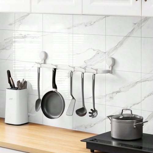 Chejiaye 22pcs Marble Peel and Stick Backsplash Waterproof Washroom Wall Panels, Peel and Stick Tile, PVC Foam Wall Panels for Kitchen,Bathroom,Living Room,White and Grey(Not Real Tile,11.8" x 11.8") - color: White and Grey, size: 11.8" x 11.8" x 22Pack