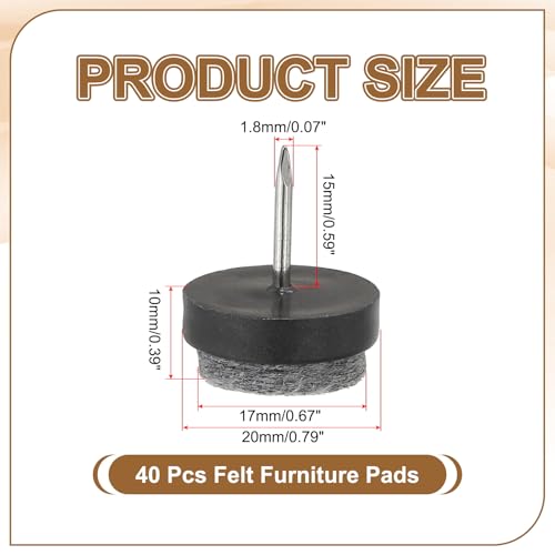 PATIKIL 20 mm Nail-on Felt Pads 40Pcs Round Felt Furniture Sliders Black - color: Black, size: 20 mm