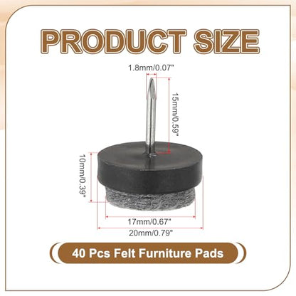 PATIKIL 20 mm Nail-on Felt Pads 40Pcs Round Felt Furniture Sliders Black - color: Black, size: 20 mm