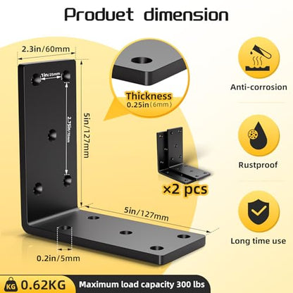 4 Pcs 5X 5 Heavy Duty L Brackets for Wood,90 Degree Angle Bracket,Thick6mm - color: 6mm- 4 PCS