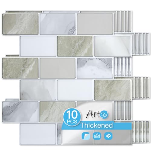 Art3d 10-Pack Subway Peel and Stick Backsplash, Beige & White, 12 x 12 Inch - color: Beige & White