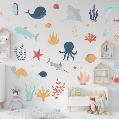 Ocean Animals Wall Decals, 6 Sheets 84 Pcs - color: Sea Creature