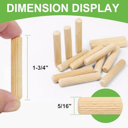 5/16" x 1-3/4" Wooden Dowel Pins - FoDau770 Beech Wood Dowel Rods - 200 Pcs - size: 5/16" x 1-3/4"