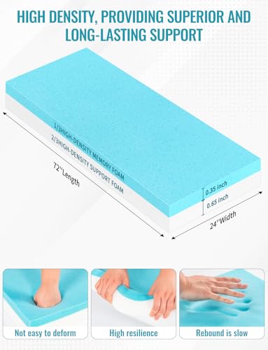 1 inch Memory Foam Pad, Thick Gel Infused Cushion for Mattress Topper Pet Bed Gaming Chair RV Outdoor Sofa Breathable Low VOCs Cut to Size (24 * 72 * 1 in) - size: 24*72*1 IN