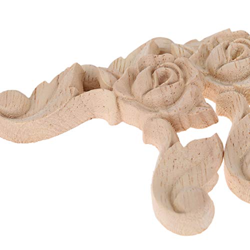 Rose Carved Appliques Onlays, 4Pcs Unpainted Wood Carvings Decals - size: 9x9cm/3.54"x3.54"