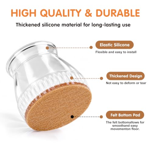 24 Pack Chair Leg Floor Protectors for Hardwood Floors, Furniture Leg Caps Silicone Felt Pads Covers Anti-Scratch Reduce Noise Fit Sizes 0.51''-0.89'' (Universal S) - size: Universal S