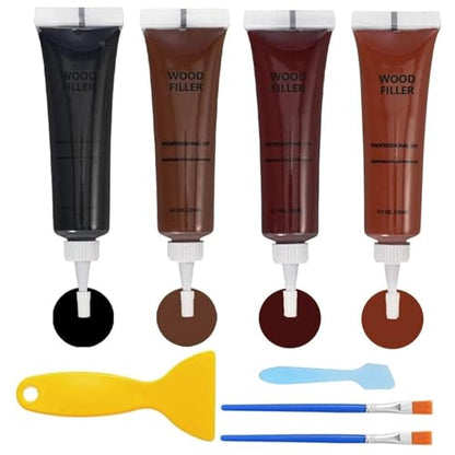 Kenbry Dark Wood Repair Kit, 4 Color Wood Filler for Furniture Scratches