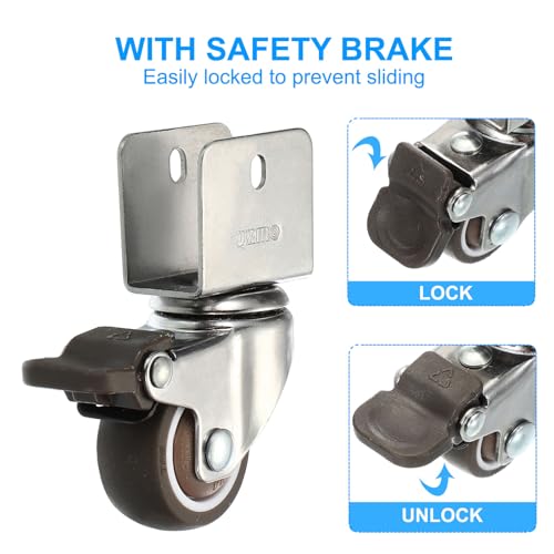 PATIKIL 1.5" Swivel Caster Wheels with 1" U Bracket, 4 Pack 360° Rotation Swivel Wheel with Brake Total Load 145 lbs Locking Caster for Cabinet Furniture Table Replacement - size: 1.5" x 1"