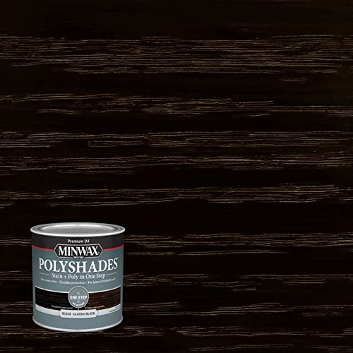 Minwax PolyShades Wood Stain + Polyurethane Finish – ½ Pint, Classic Black, Gloss - color: Classic Black, size: 0.25 Quart, style: Gloss
