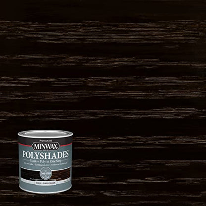 Minwax PolyShades Wood Stain + Polyurethane Finish – ½ Pint, Classic Black, Gloss - color: Classic Black, size: 0.25 Quart, style: Gloss