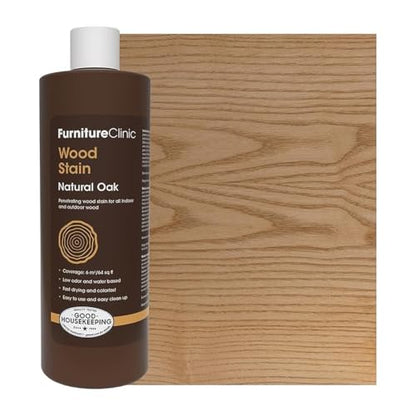 Furniture Clinic Wood Stain, Water-Based & Fast Drying, Natural Oak - color: Natural Oak, size: 500ml / 17 Fl Oz
