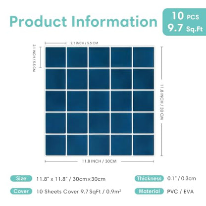Commomy Matte 3D Peel and Stick Tile,10 Pcs 11.8"x11.8" Nary Blue - color: Navy Blue