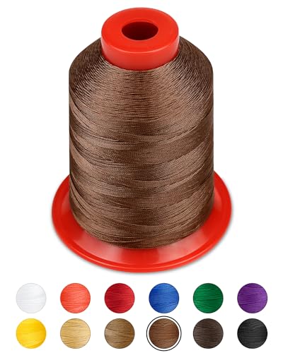 FIVEIZERO Extra Strong Upholstery Thread,1000m Bonded Nylon Thread, Brown - color: Brown