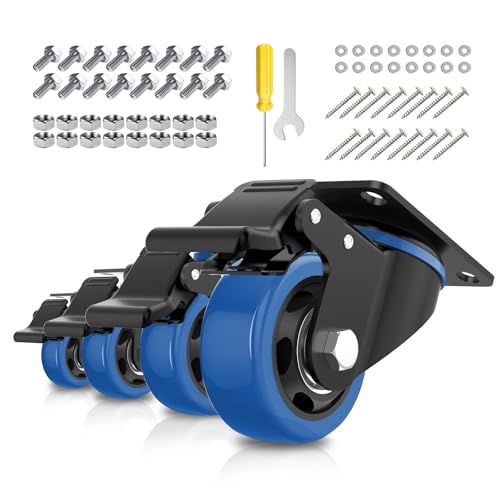 3 Inch Caster Wheels,Swivel Casters Set of 4 Heavy Duty with Safety Dual Locking,Plate Casters with Double Ball Bearings, Industrial Castor Wheels for Furniture,Workbench(Free Hardware Kits)