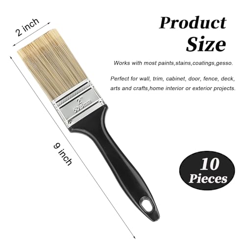 10 Pieces 2 Inch Paint Brush,Stain Paint Brushes,Flat Paint Brush Tool with Treated Plastic Handle for DIY Paint,Furniture,Fences,Wood Cabinet,Deck and Wall Trim - size: 2 Inch
