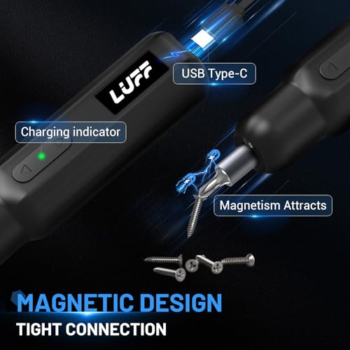 Electric Screwdriver Set,4V Cordless Rechargeable Screwdriver with 250 RPM Powerful Motor, USB-C, LED, 1 Drill Bit, 12 Bits for Furniture/Electrical