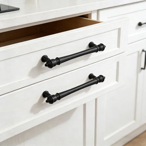khtumeware 10 Pack 5 inch(128mm) Hole Center Black Cabinet Pulls Heavy-Duty Solid Matte Black Cabinet Hardware Drawer Pulls Hardware Suitable for Kitchens bathrooms and Dressing Tables - color: Black, size: 5inch(128mm) hole center