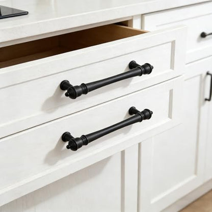 khtumeware 10 Pack 5 inch(128mm) Hole Center Black Cabinet Pulls Heavy-Duty Solid Matte Black Cabinet Hardware Drawer Pulls Hardware Suitable for Kitchens bathrooms and Dressing Tables - color: Black, size: 5inch(128mm) hole center