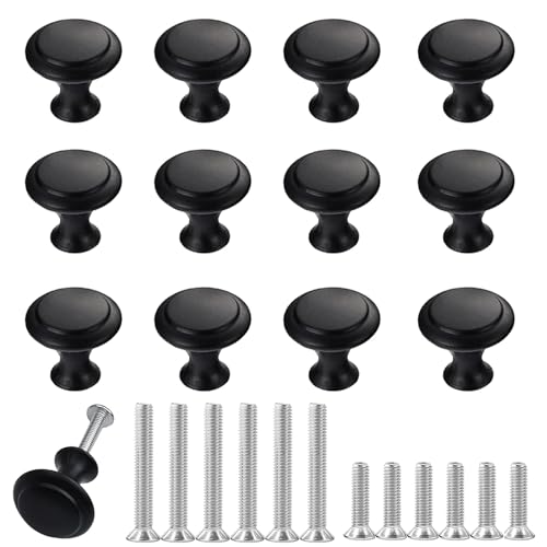 12PCS Cabinet Knobs, Black Cabinet Pulls Cabinet Knobs Inway, Round Drawer Knobs Cabinet Hardware with Screws, for Kitchen Bedroom Furniture - color: Black