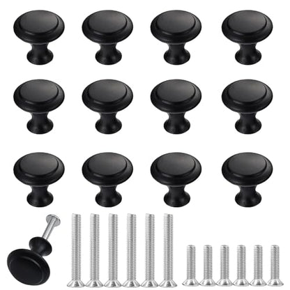 12PCS Cabinet Knobs, Black Cabinet Pulls Cabinet Knobs Inway, Round Drawer Knobs Cabinet Hardware with Screws, for Kitchen Bedroom Furniture - color: Black