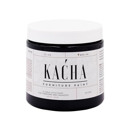 Kacha Furniture Paint | Black Chalk Style Paint for Furniture, Cabinets, and Crafts | Pint -16 oz | Eclipse | Low VOC | Matte | (Topcoat Required) - color: Eclipse Black, size: 16 Fl Oz (Pack of 1)