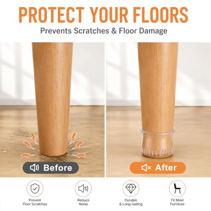 24 Pack Chair Leg Floor Protectors for Hardwood Floors, Furniture Leg Caps Silicone Felt Pads Covers Anti-Scratch Reduce Noise Fit Sizes 0.91''-1.28'' (Universal M) - size: Universal M