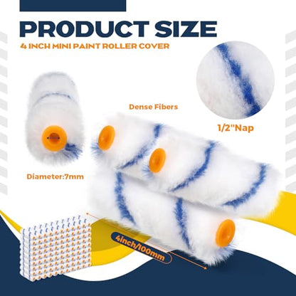 Nuogo 150 Pcs Mini Paint Roller Cover 4 in 1/2" Nap Refill, Blue - color: Blue