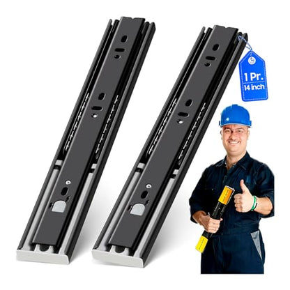 YENUO Push to Open Drawer Slides Full Extension 12–24 Inch 100 LB - color: Black-Push Open, size: 14 Inch