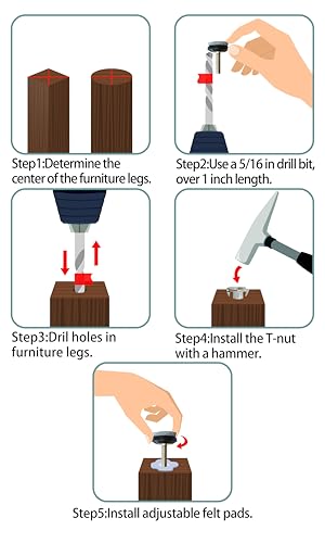 HUAYY 4 Pack Adjustable Furniture Leveling Feet, 1/4-20 Threaded Stem, Integrated Felt Pads for Hardwood Floors, Fit Table Chair Cabinet Sofa Legs, Brown Base with Gray Felt - size: 1 in(4 Pack)