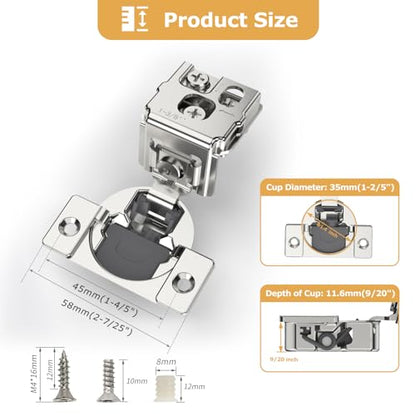 Furniware 10 Pieces 1-3/8 inch Overlay Soft Close Hinges, 105 Degree - color: Satin Nickel - 10 Pack, size: 1-3/8 Inch