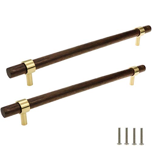 Drawer 11.02"/280mm Pulls Brass Walnut for Kitchen Cabinet Handle - size: L11.02" H8.82" Two Hole